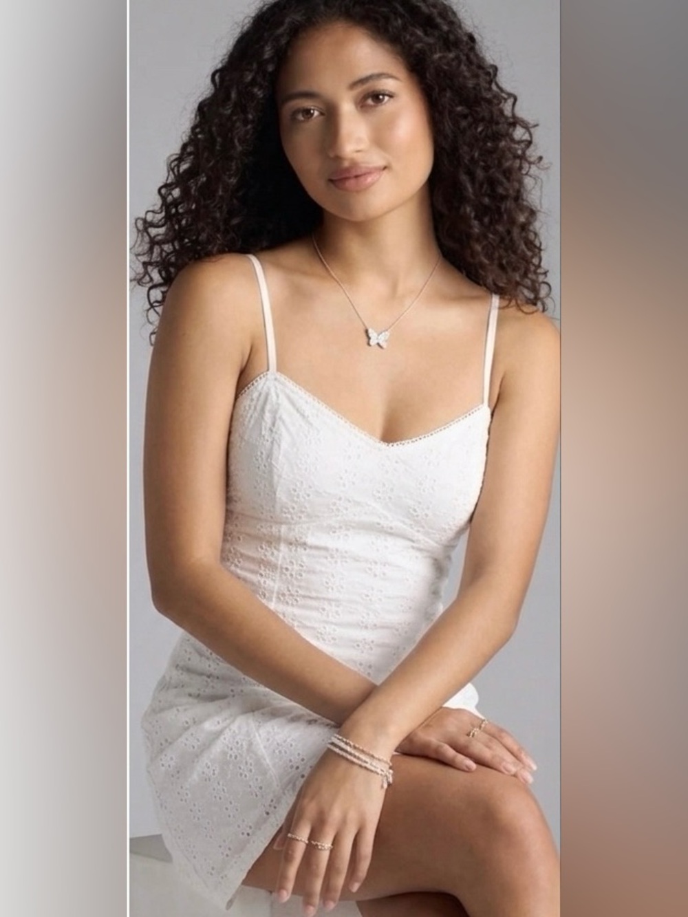 Express White Eyelet Spaghetti Strap Mini Dress